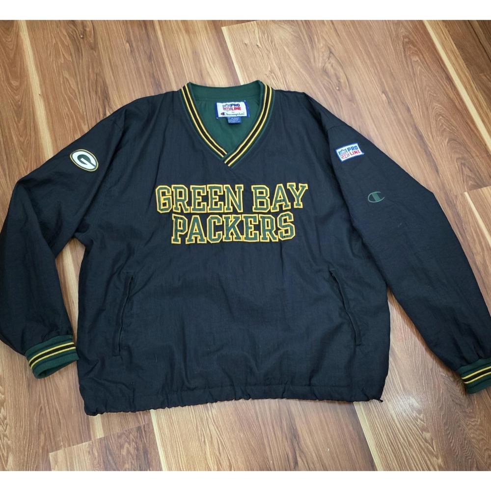 Vintage Green Bay Packers Jacket Mens XL Black‎ NFL Football Champion 90s